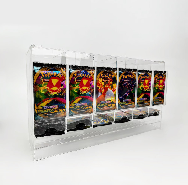 6 Slot Acrylic Booster Pack Display Case Trading Game YuGiOh Pokemon TCG Card Acrylic Booster Pack Dispenser Box