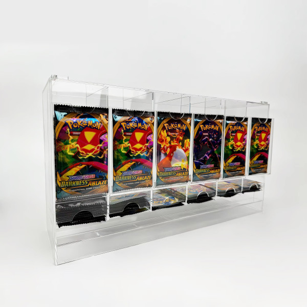 6 Slot Acrylic Booster Pack Display Case Trading Game YuGiOh Pokemon TCG Card Acrylic Booster Pack Dispenser Box