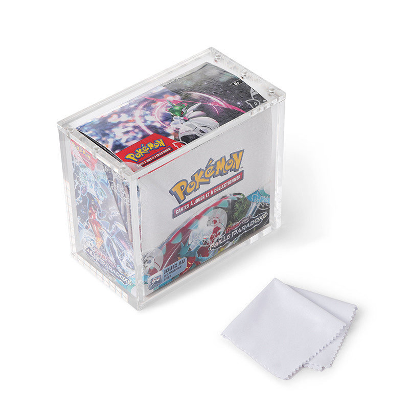 booster box display case with UV protection and crystal clear acrylic panels for sealed product storage