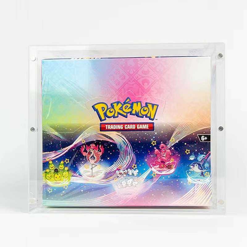 acrylic display case for Pokemon tins and sealed collectible boxes with UV protection