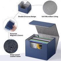 Custom PU Leather Strong Magnet Card Storage Case Fits 100+ Single Sleeved Cards Yugioh Trading Tcg Card Deck Box