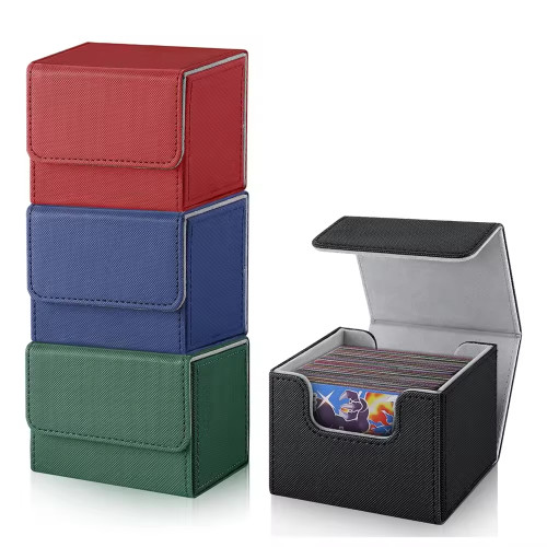 Custom PU Leather Strong Magnet Card Storage Case Fits 100+ Single Sleeved Cards Yugioh Trading Tcg Card Deck Box
