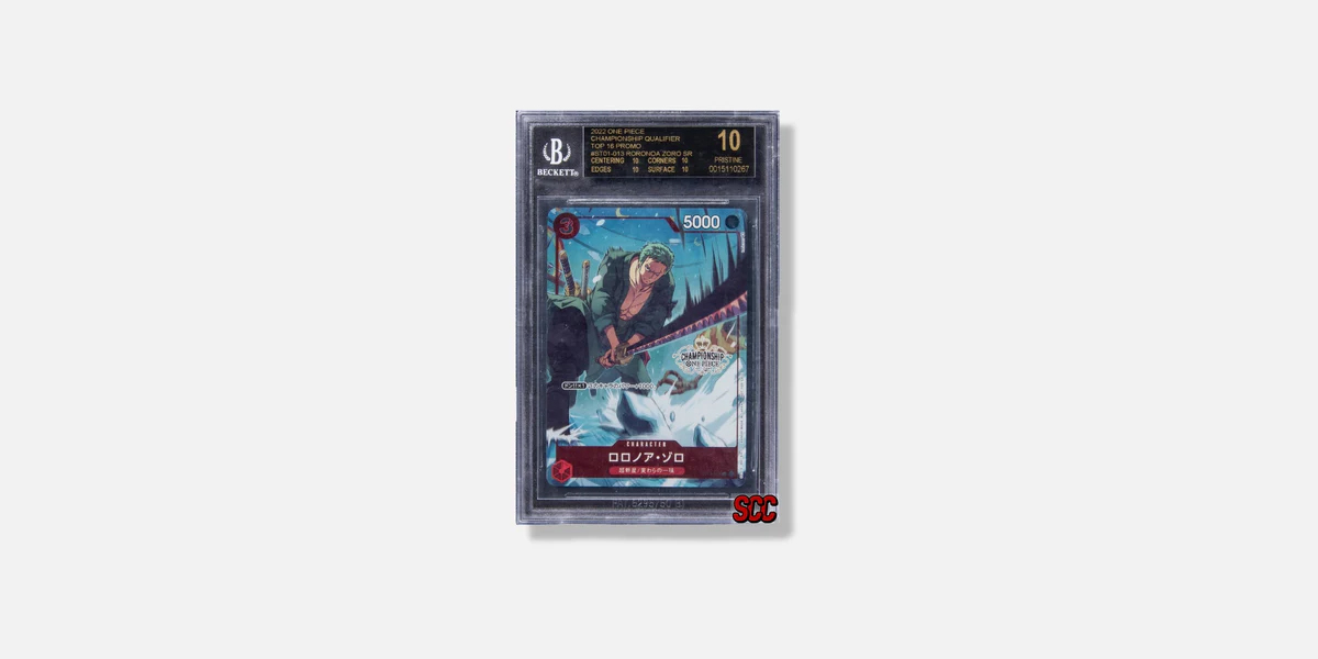 Nico Robin Super Parallel card in a Guard TCG storage case