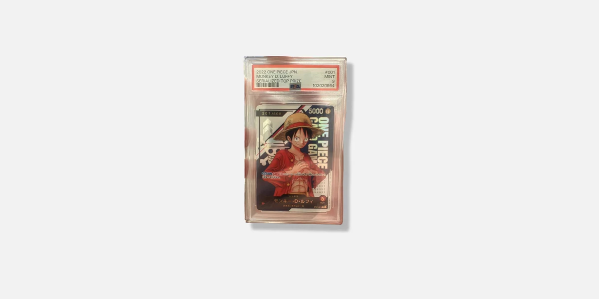 Trafalgar Law Super Parallel card in a Guard TCG storage case