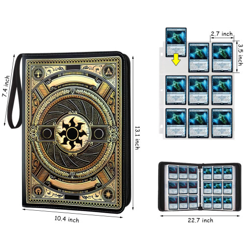 Embossed Leather 9-Pocket Trading Card Binder - Premium Zipper Album for TCG, Sports Cards