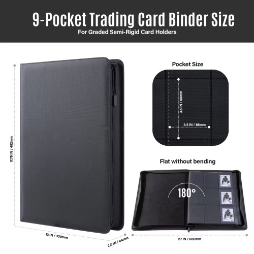 Semi-Rigid Card Saver Collectors Binder Holds 360 Cards 9 Pocket Trading Leather Photo Albums
