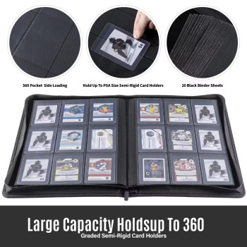 Semi-Rigid Card Saver Collectors Binder Holds 360 Cards 9 Pocket Trading Leather Photo Albums