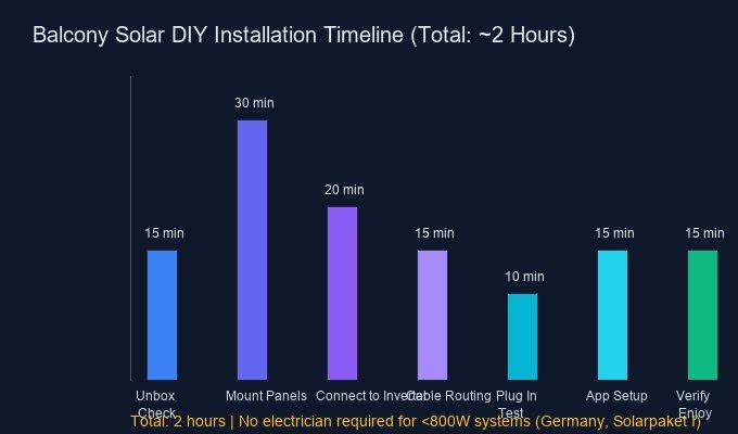 DIY balcony solar installation timeline - 2 hours total