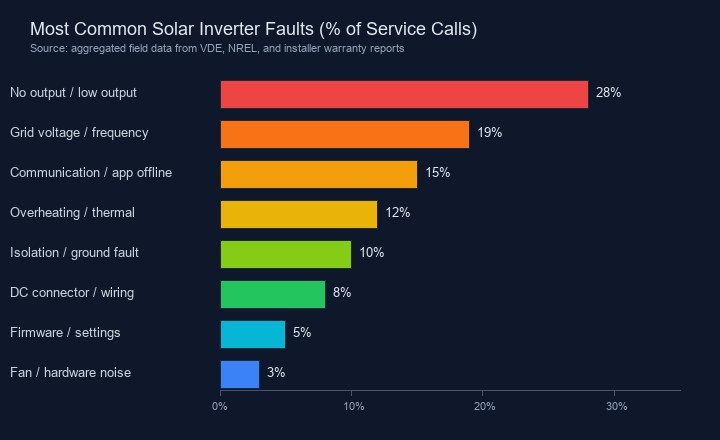 Most common solar inverter faults by frequency