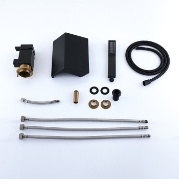 Bathtub Faucet Set LT-1293 Wholesale | All Black Brass Durable Waterfall and Shower Head for Bath | Support OEM and ODM