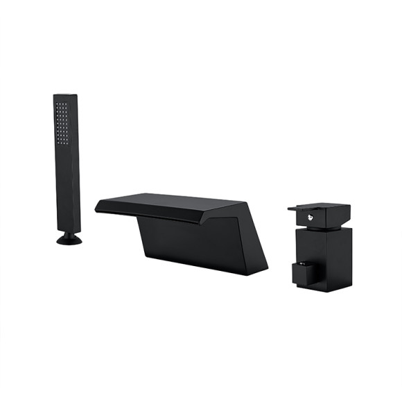 Bathtub Faucet Set LT-1293 Wholesale | All Black Brass Durable Waterfall and Shower Head for Bath | Support OEM and ODM
