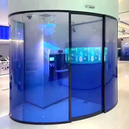 Shower Tempered Glass Blue Gradient Curved | RoomSafety Tempered Laminated Glass for Shower Enclosures