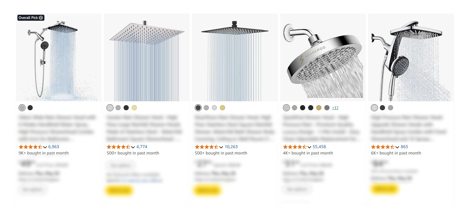 head showers on Amazon