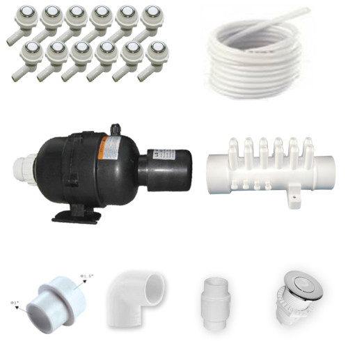 Sistema de aire para jacuzzi | Venta al por mayor | Sistema de aire mejorado para spa con 12 chorros, ventilador de 400 W/700 W, pulsador, válvula antirretorno y kit completo de conexión de manguera para bañeras de acrílico