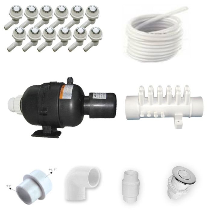Spa Air System | Wholesale | Enhanced Air Spa System with 12 Jets, 400W/700W Blower, Push Button, Non-Return Valve & Complete Hose Connection Kit for Acrylic Bathtubs