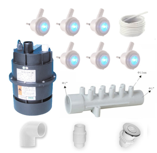 Sistema de aire LED para jacuzzi | Venta al por mayor | Kit premium de chorros de aire LED para spa con 6 chorros iluminados, soplador de aire de 300 W/700 W, control de botón y kit completo de conexión de flujo de aire para bañeras de acrílico