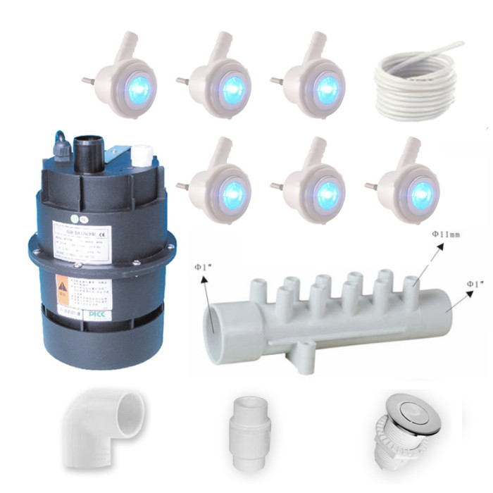 Spa Led Air System | Wholesale | Premium LED Air Spa System with 6 Illuminated Jets, 300W/700W Air Blower, Push Button Control & Complete Airflow Connection Kit for Acrylic Bathtubs