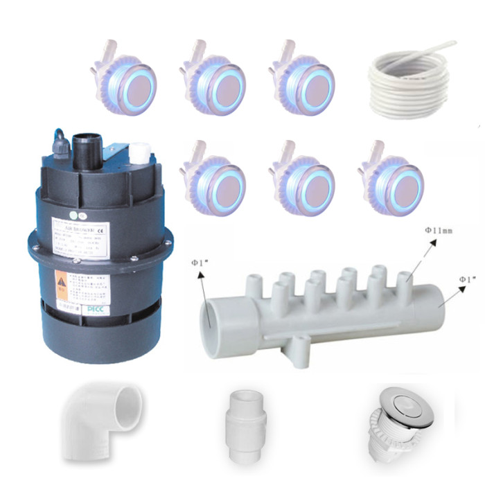 Spa Led Air System | Wholesale from Factory | Illuminated Air Spa System Featuring 6 LED Jets, 300W or 700W Blower, Push Button Control & Complete Air Distribution Kit for Spa Bathtubs
