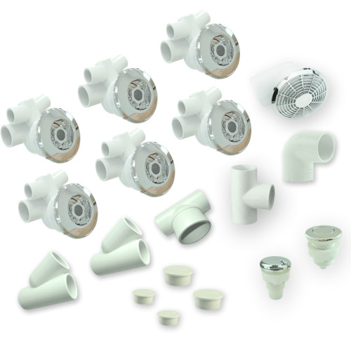 Spa Jet System 1 WO | Only for Wholesale | 6-Jet Hydro Massage System with Air Control, Push Button, Suction Unit, Fittings & Plumbing Accessories – Designed for Whirlpool Bathtub Integration