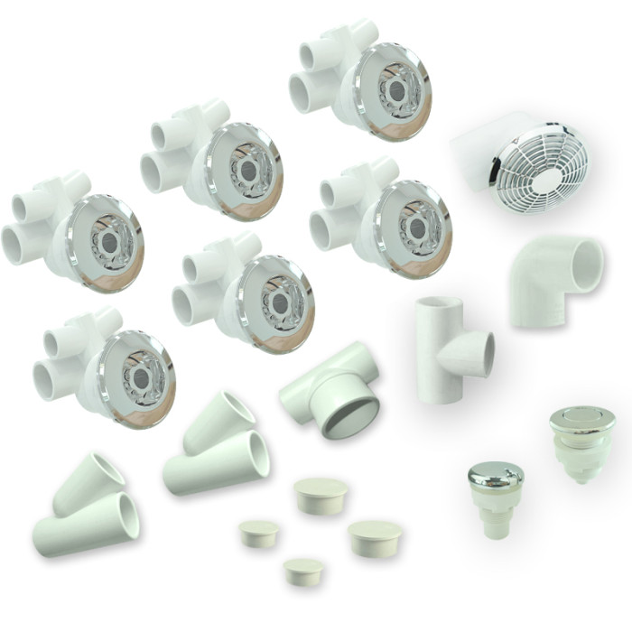 Spa Jet System 1 WO | Only for Wholesale | 6-Jet Hydro Massage System with Air Control, Push Button, Suction Unit, Fittings & Plumbing Accessories – Designed for Whirlpool Bathtub Integration