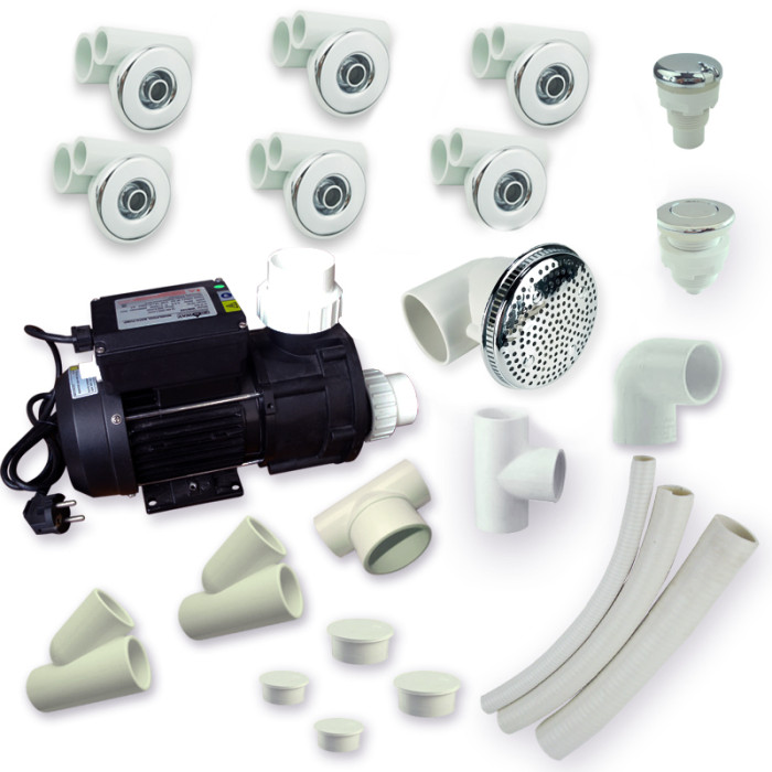 Spa Whirlpool Kits | Wholesale | Compact Whirlpool Massage System with 6 D65mm Jets, 1HP/1.5HP Pump & Integrated Plumbing Kit – Optimized for Medium-Sized Acrylic Bathtubs