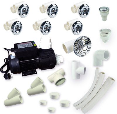 Spa Whirlpool Kits | Wholesale | Balanced-Flow Whirlpool System with 6 D68mm Jets, 1HP/1.5HP Hydro Pump & Optimized Plumbing Layout – Ideal for Streamlined Bathtub Integration