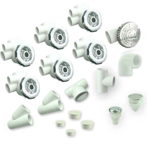 Kits de chorros para jacuzzi | Venta al por mayor | Sistema de chorros de alta potencia con 6 chorros de masaje de 90 mm de diámetro, control de aire y sistema de plomería compacto: diseñado para un rendimiento de hidromasaje robusto