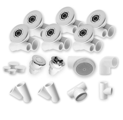 Spa Jet System | Only for Bulk Order | Slimline Whirlpool Jet System with 6 D65mm Narrow-Body Jets, Compact Plumbing Kit & Air Control – Designed for Space-Conscious Tub Installations