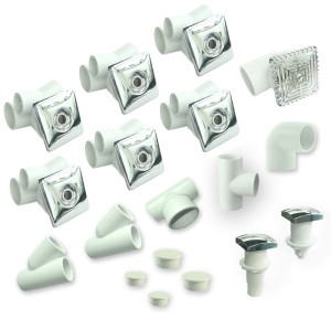 Spa Jet System  F01 | Modern Square Jet System with 6 Slim D65mm Jets, Air Control & Compact Plumbing Kit – Designed for Sleek Whirlpool Bathtub Designs