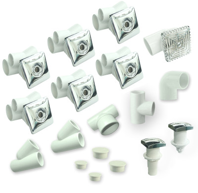 Spa Jet System  F01 | Modern Square Jet System with 6 Slim D65mm Jets, Air Control & Compact Plumbing Kit – Designed for Sleek Whirlpool Bathtub Designs