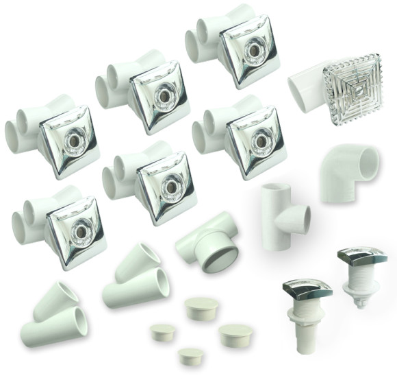 Spa Jet System  F01 | Modern Square Jet System with 6 Slim D65mm Jets, Air Control & Compact Plumbing Kit – Designed for Sleek Whirlpool Bathtub Designs
