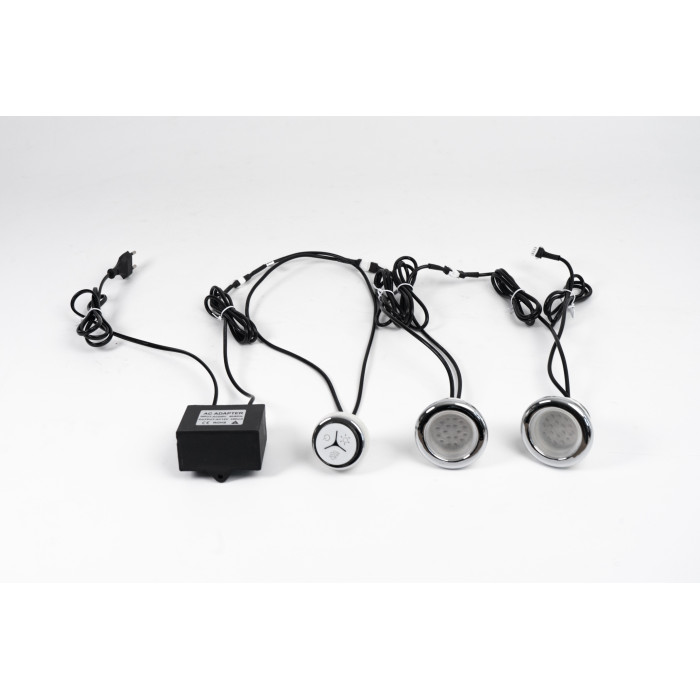 Bathtub LED Lights System CP-58 | Wholesale | LED Spa Light Kit with 2 D63mm Stainless Steel Lamps | EU Transformer & Touch Sensor Panel | Waterproof Low Voltage Lighting for Whirlpool Bathtubs