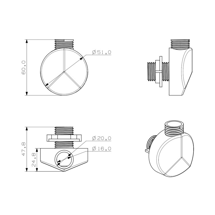 Shower Head Connector PJ-03 Size
