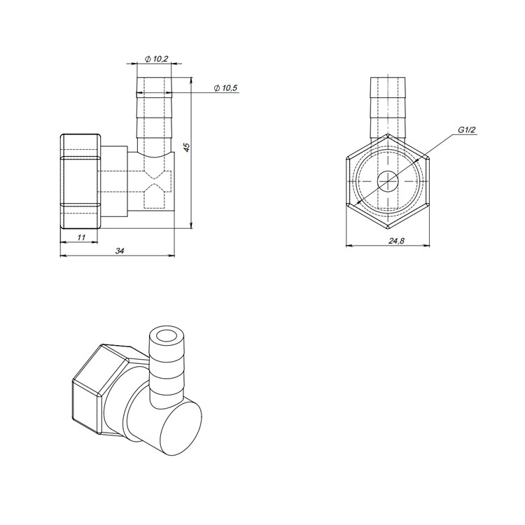 Shower Head Connector PJ-07 Size