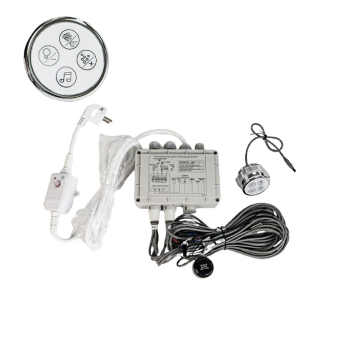 Kit de control para jacuzzi H2816 | Venta al por mayor | Controlador de bañera con panel y caja de control: gestiona la bomba de agua, los chorros de burbujas, la iluminación, el Bluetooth y el calentador. Ideal para sistemas de spa e hidromasaje.