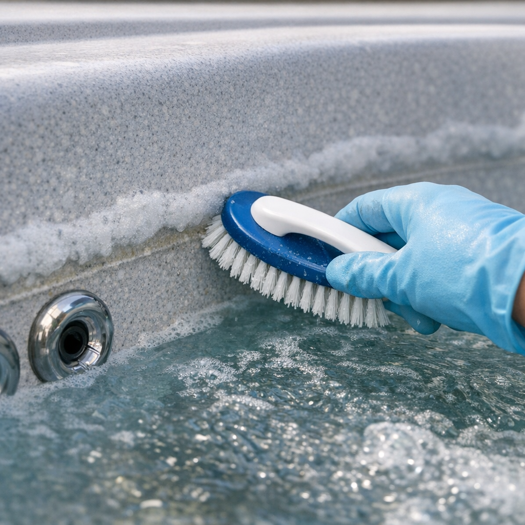 clean hot tub foam