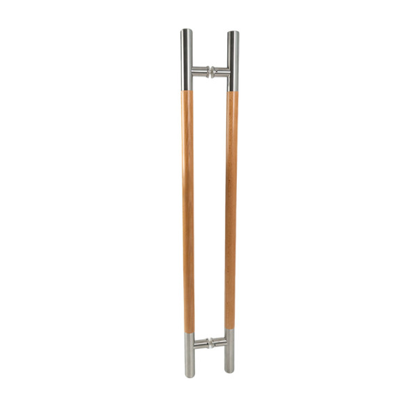 Sauna Glass Door Handle (Model: ELITE) | Wholesale | Double Sided Solid Oak Wood and 304 Brushed Stainless Steel Sauna Door Handles | OEM & ODM Available