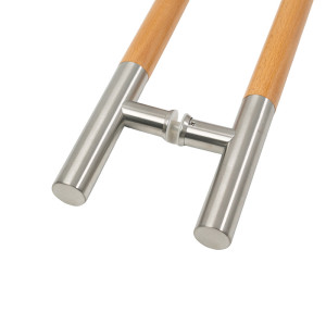 Sauna Glass Door Handle (Model: ELITE) | Wholesale | Double Sided Solid Oak Wood and 304 Brushed Stainless Steel Sauna Door Handles | OEM & ODM Available