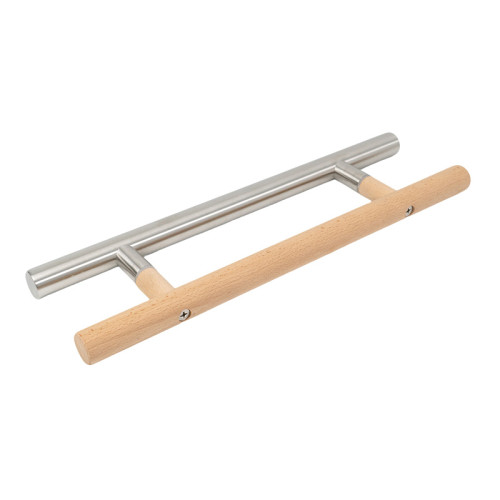 Sauna Glass Door Handle (Model: Guardsman) | Wholesale | Oak Wood and Brushed 304 Stainless Steel | Manufacturer Factory Direct