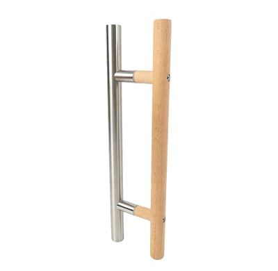 Sauna Glass Door Handle (Model: Guardsman) | Wholesale | Oak Wood and Brushed 304 Stainless Steel | Manufacturer Factory Direct