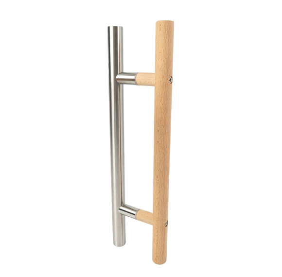 Sauna Glass Door Handle (Model: Guardsman) | Wholesale | Oak Wood and Brushed 304 Stainless Steel | Manufacturer Factory Direct