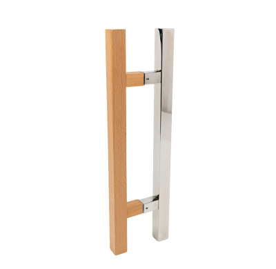 Sauna Door Handle SN-2525 Series | Wholesale | 30x30mm Square Oak Wood and Mirror Stainless Steel | Factory Direct Supply