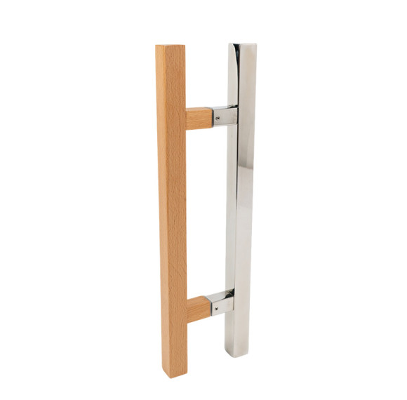 Sauna Door Handle SN-2525 Series | Wholesale | 30x30mm Square Oak Wood and Mirror Stainless Steel | Factory Direct Supply