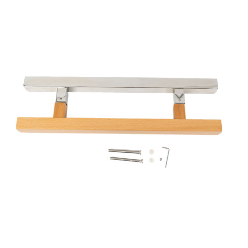 Sauna Door Handle SN-2525 Series | Wholesale | 30x30mm Square Oak Wood and Mirror Stainless Steel | Factory Direct Supply