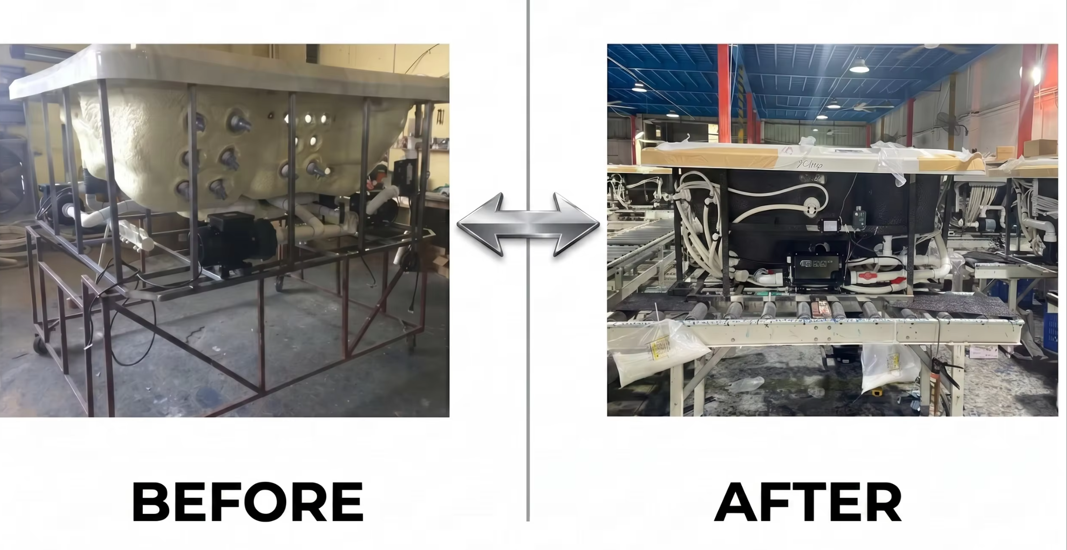 SPA before after comparison assembly production line at EEH factory Eastern Europe