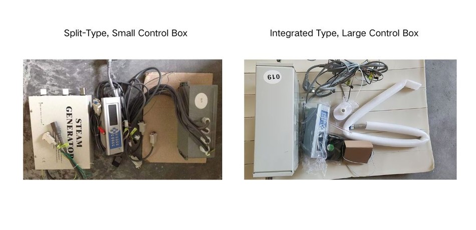 Split-type small control box vs integrated-type large control box for steam shower