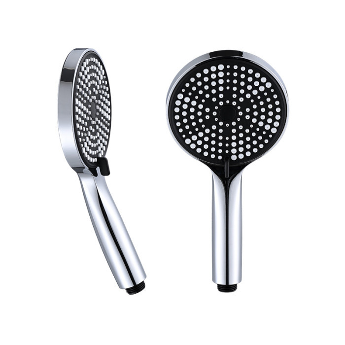 FL120 round handheld shower shown from the side and the spray face