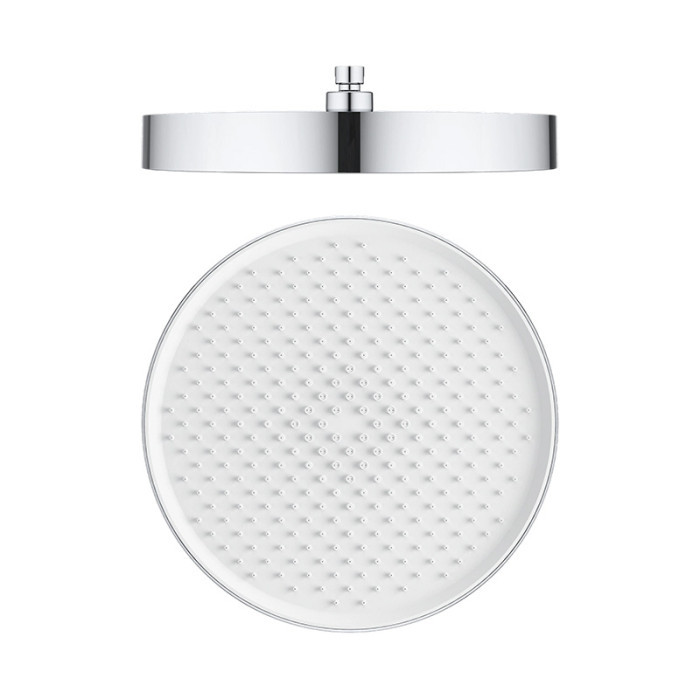 G6 round overhead shower head with white face plate and chrome rim