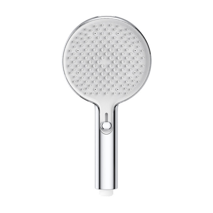 G6 round handheld shower with white face plate and side mode button