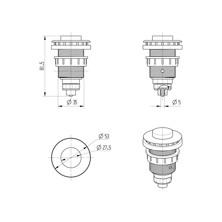 Bathtub Air Control Knob AR-22A Dimension